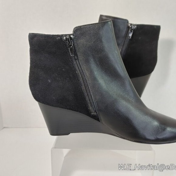 Isaac Mizrahi Live! Leather & Suede Side Zip Wedge Ankle Boots Woman's Size US 8 - Picture 8 of 10